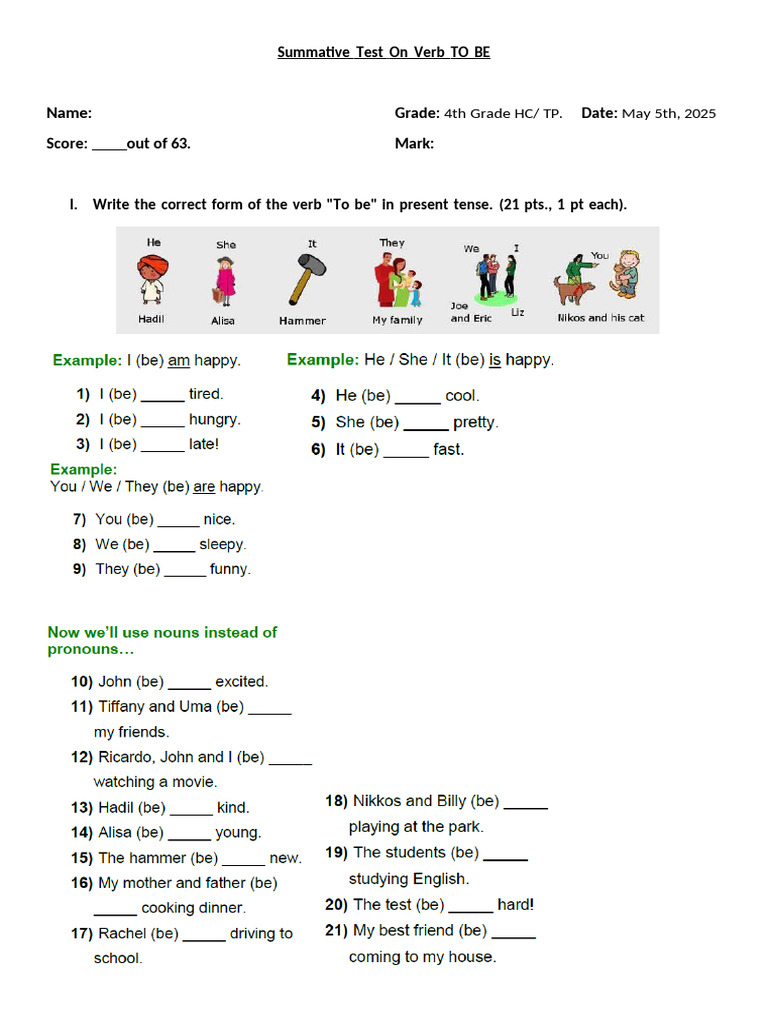 4th Grade Verb 