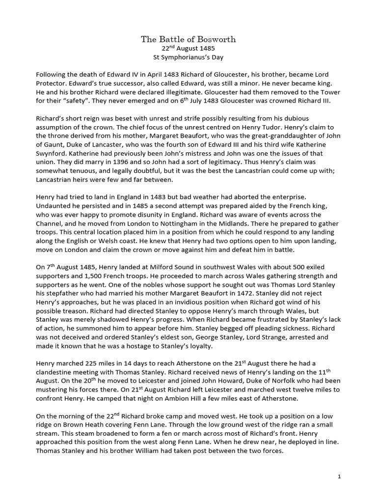 14 The Battle of Bosworth | PDF | House Of Lancaster | Richard Iii Of ...