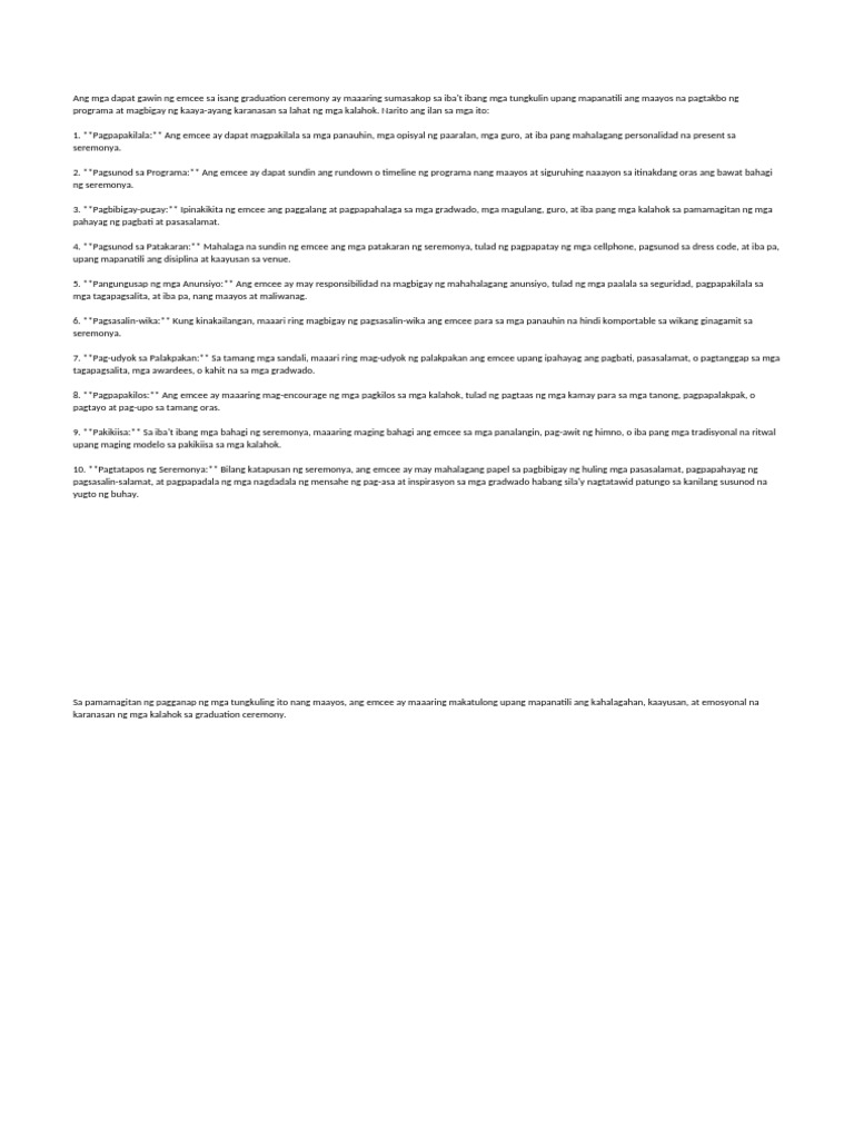 Emcee Guidelines | PDF