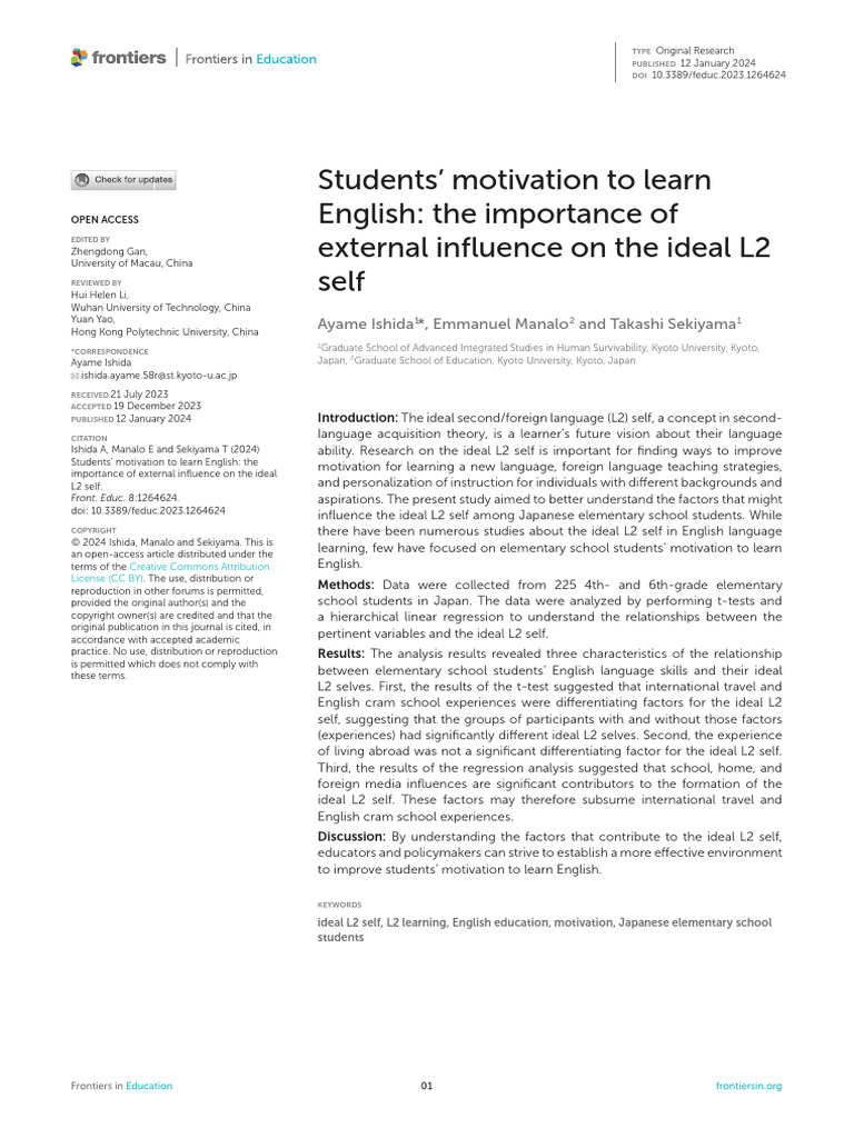 Influences on Japanese Students' L2 Motivation | PDF | Second Language ...