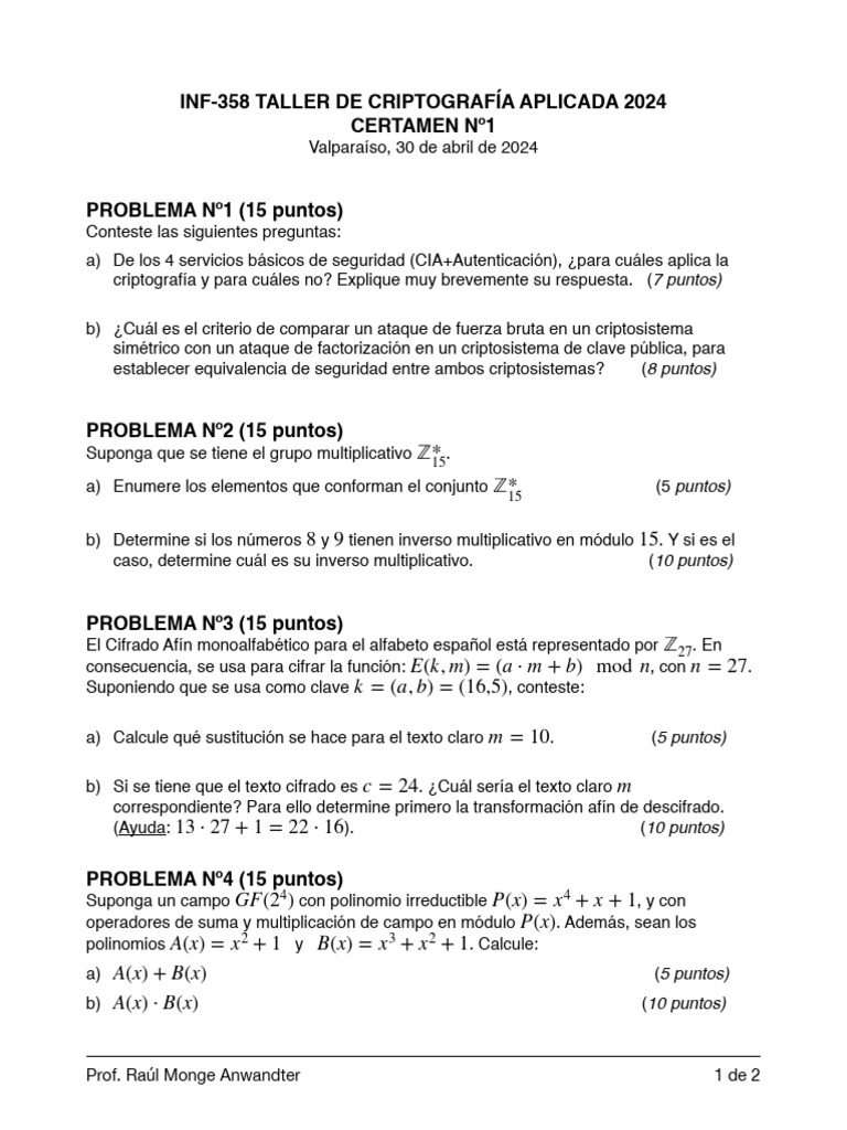 Taller de Criptografía Aplicada 2024 | PDF | Cifrado | Clave (criptografía)