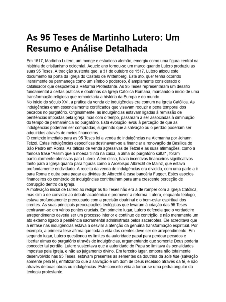 Resumo das 95 Teses de Lutero | PDF | Indulgência | Martinho Lutero