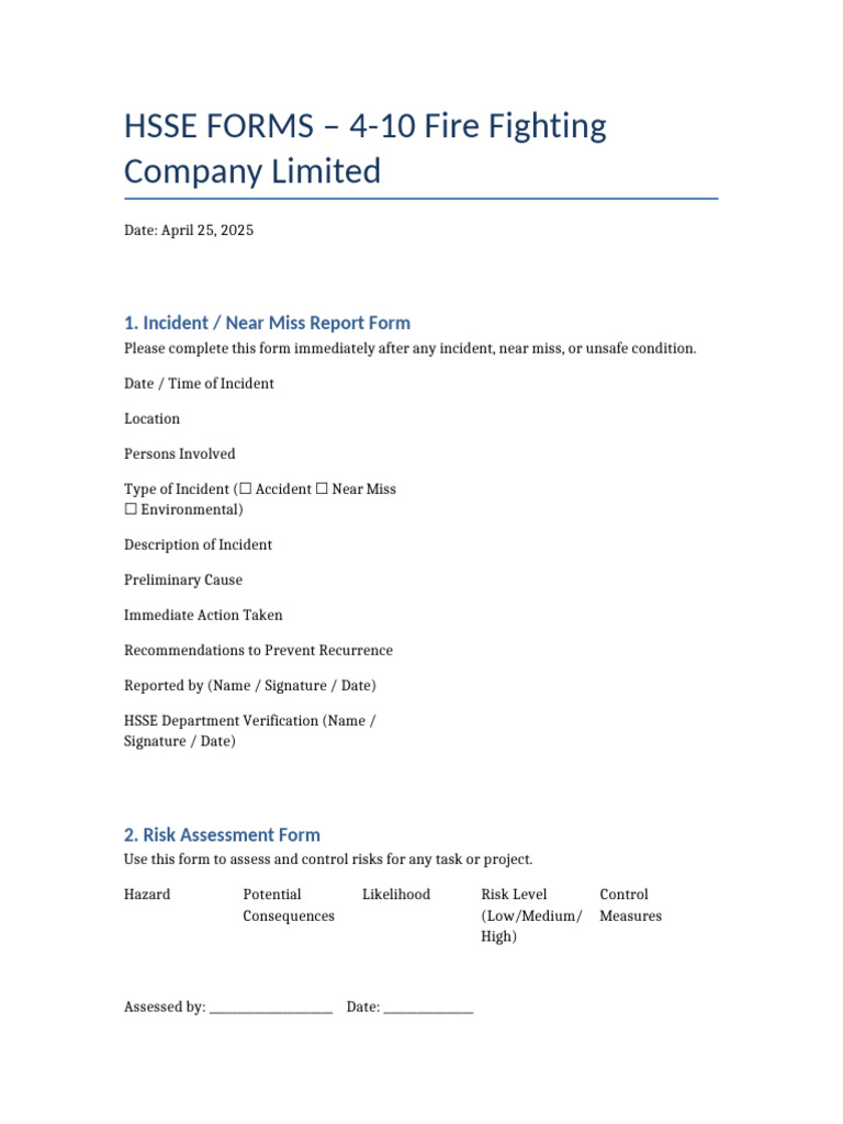 HSSE Forms 4-10FF | PDF