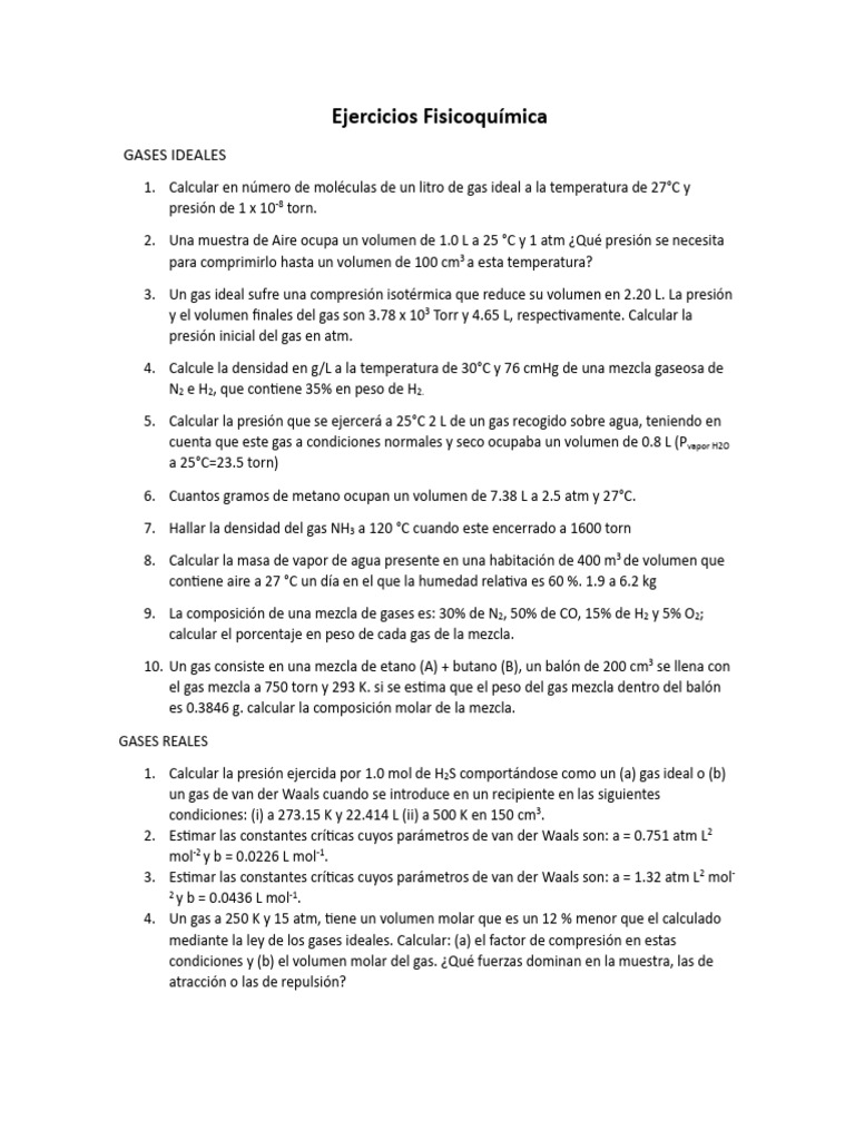 Ejercicios de Gases Ideales y Reales | PDF | Gases | Materiales