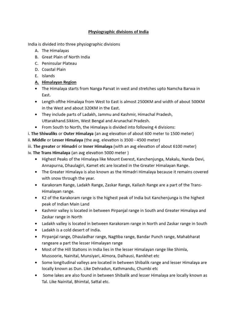 Physiographic Divisions of India | PDF | Himalayas | Geomorphology