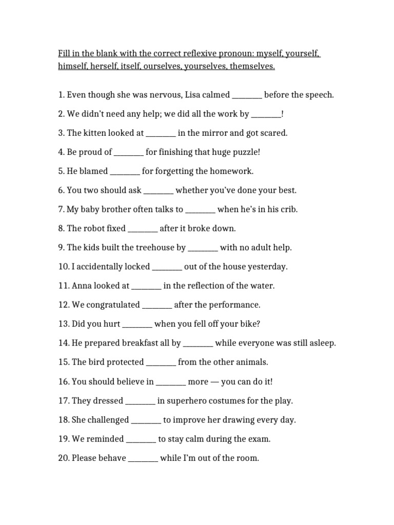 Reflexive Pronouns Exercise | PDF