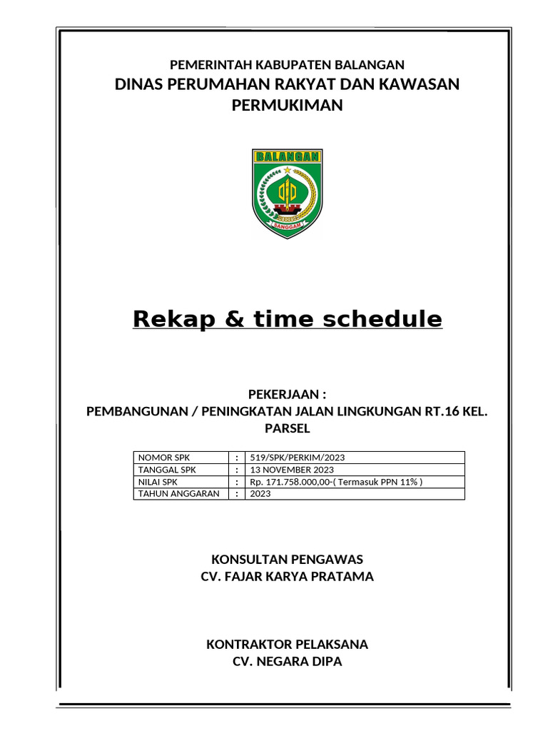 Cover Rekap & Time Schedule | PDF