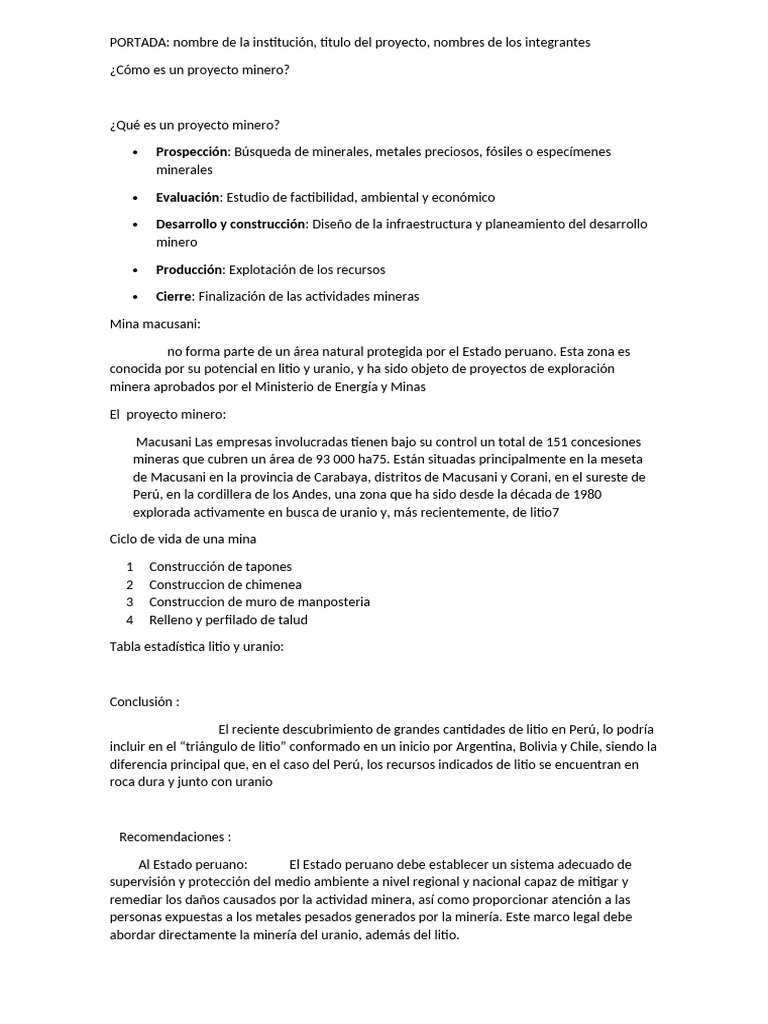 Proyecto de Instigacion | PDF | Minería | Perú