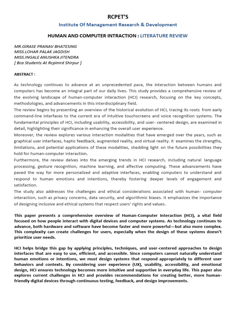 HUMAN AND COMPUTER INTRACTION by Pranav | PDF | Human–Computer ...