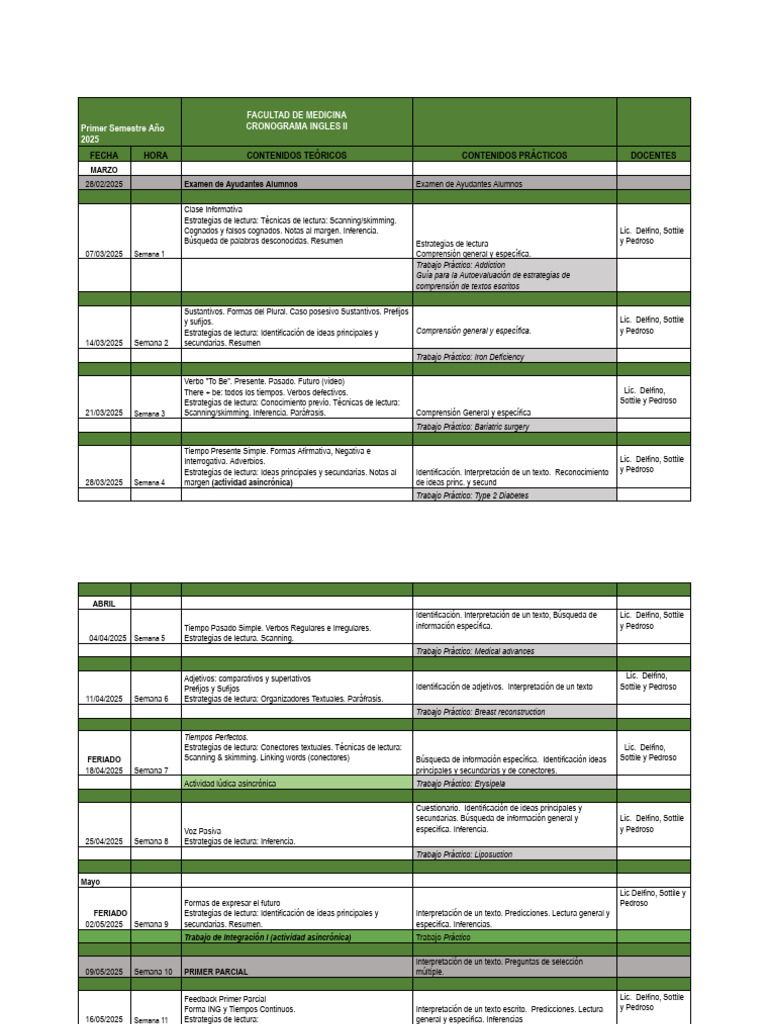 2025 Cronograma Clases CV | PDF | Idiomas | Estudios de idiomas extranjeros