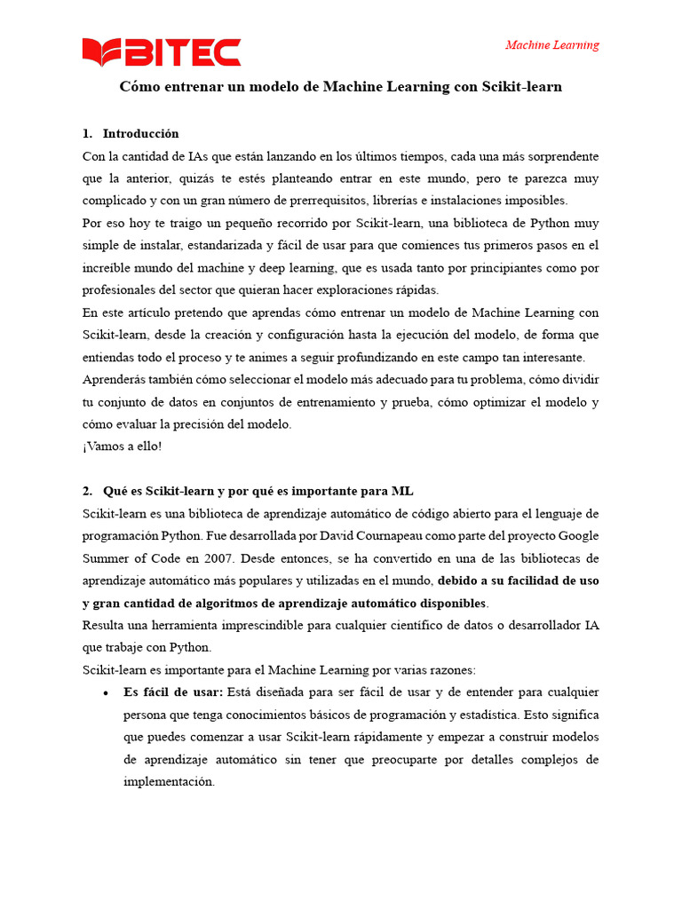 Entrenamiento de Modelos ML con Scikit-learn | PDF | Aprendizaje ...