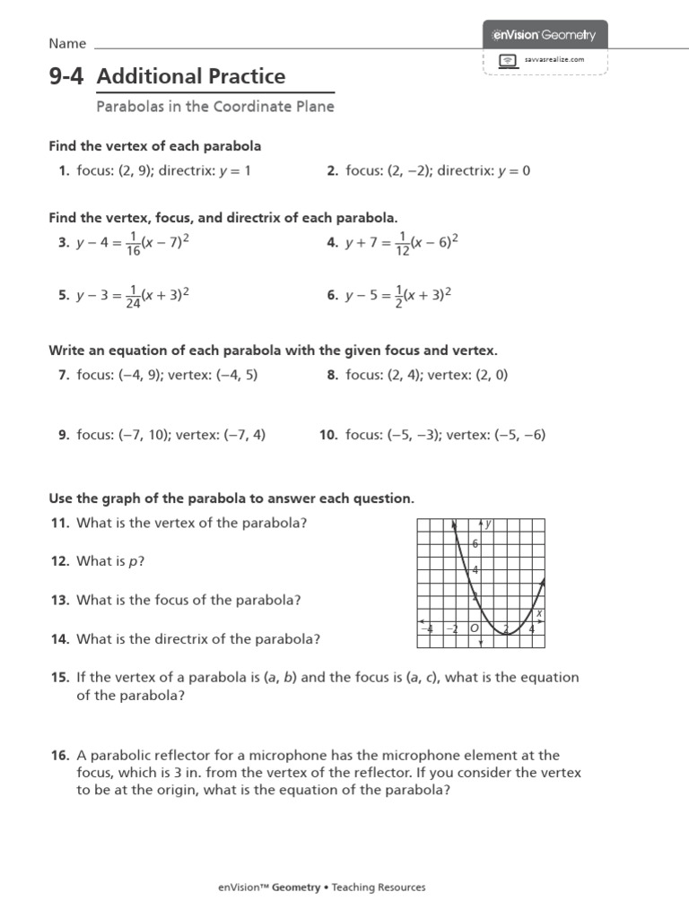Parabola Practice Exercises | PDF