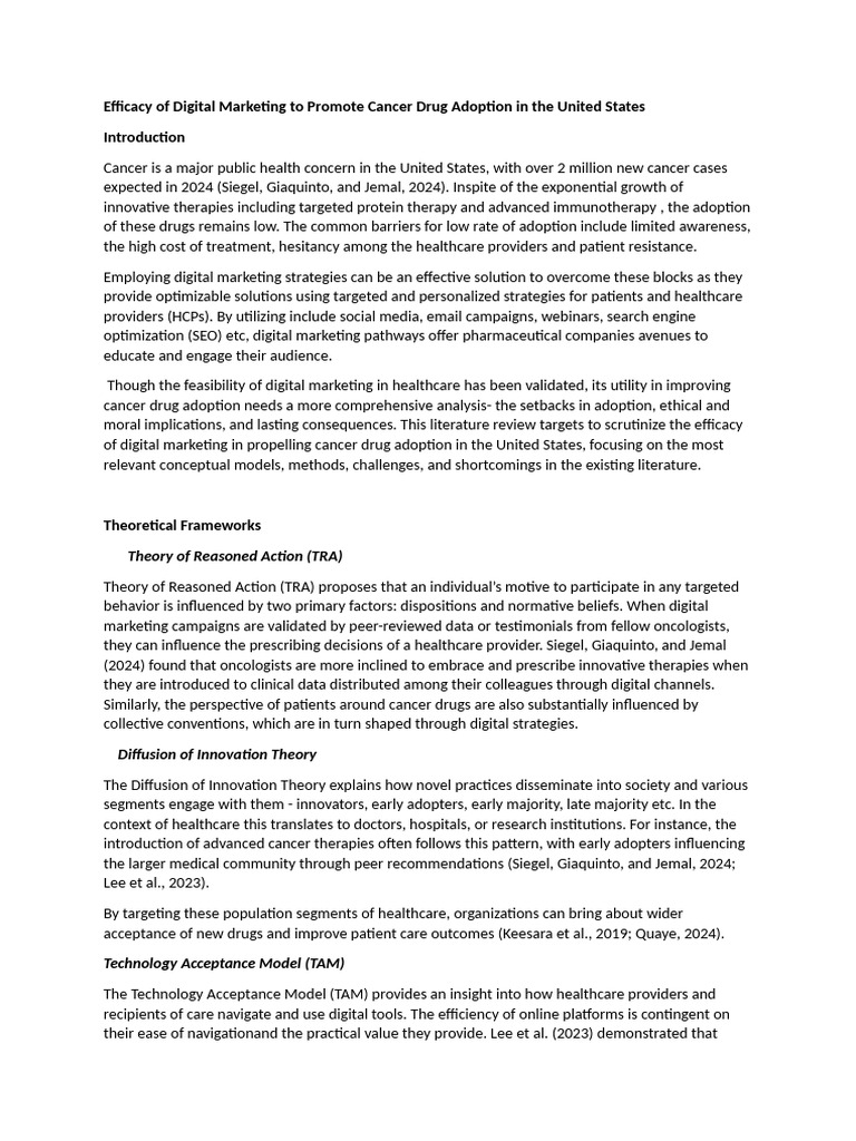 Efficacy of Digital Marketing To Promote Cancer Drug Adoption in The ...