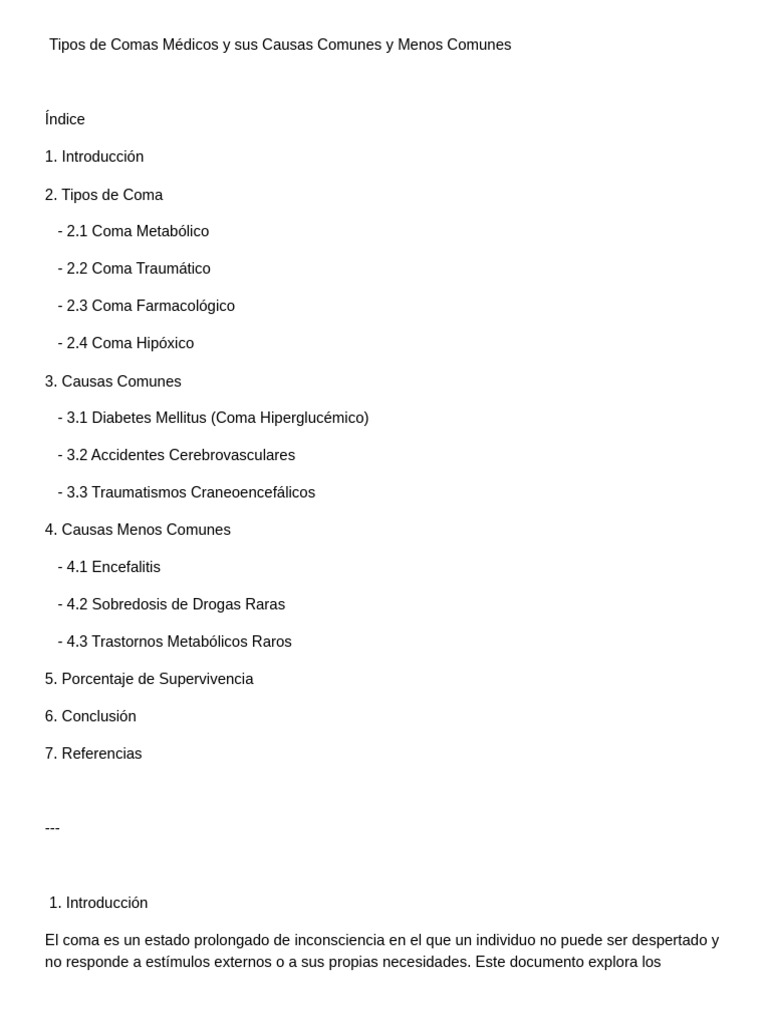 Tipos de Comas y sus Causas Principales | PDF | Coma | Lesión cerebral ...