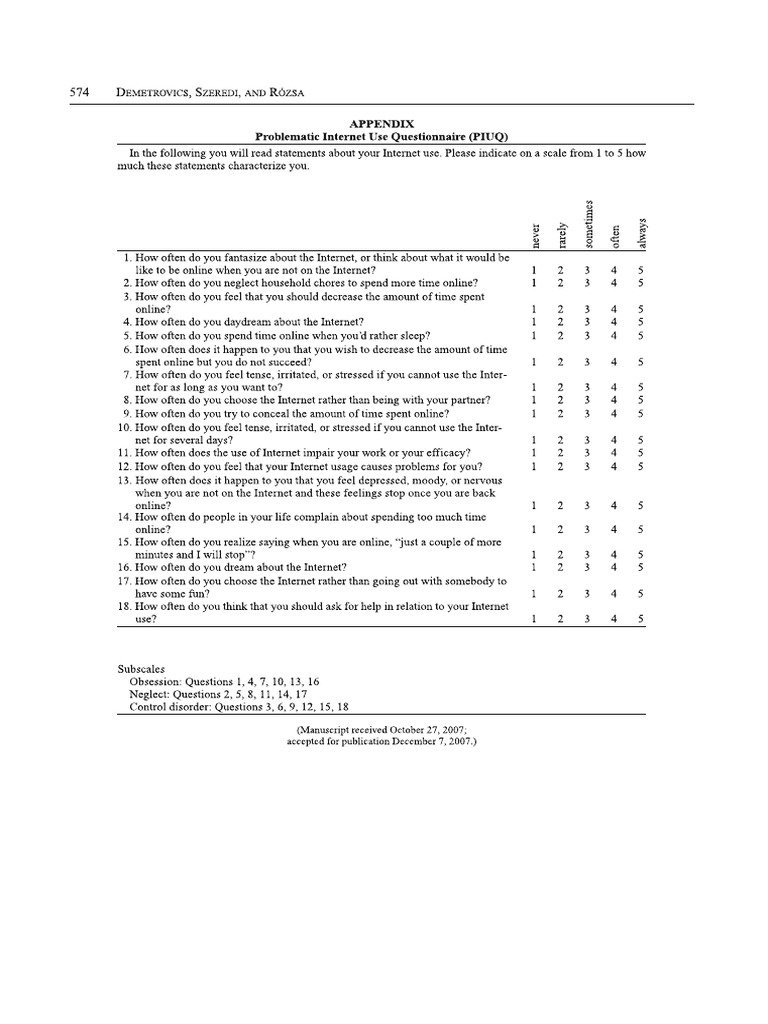 PIU Scale | PDF