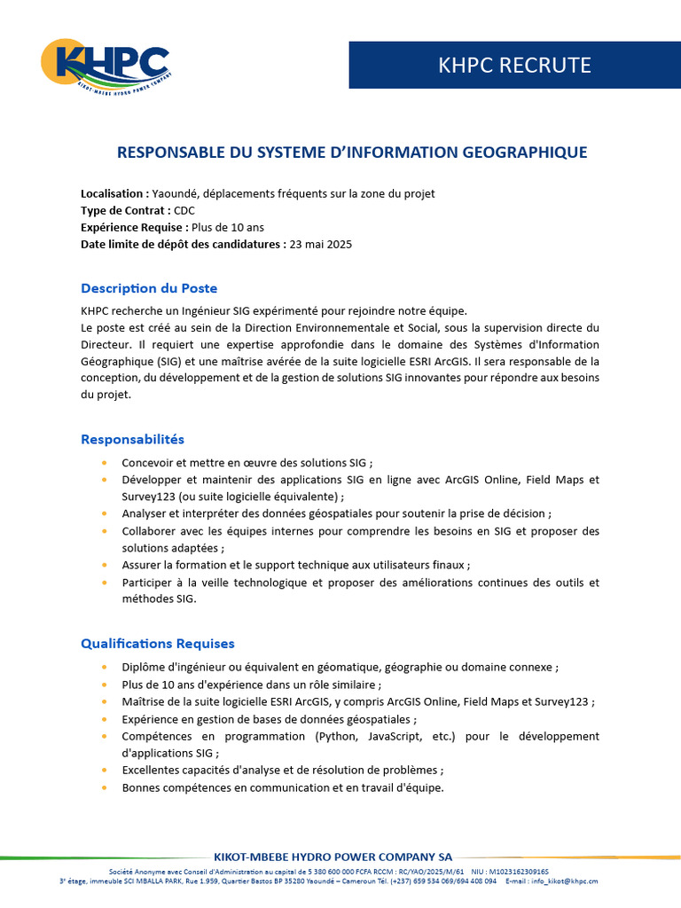 Recrutement Ingénieur SIG chez KHPC | PDF | Système d'information ...
