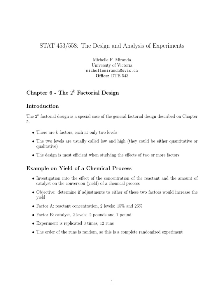 2k Factorial Design in Experiments | PDF | Errors And Residuals | Mean ...