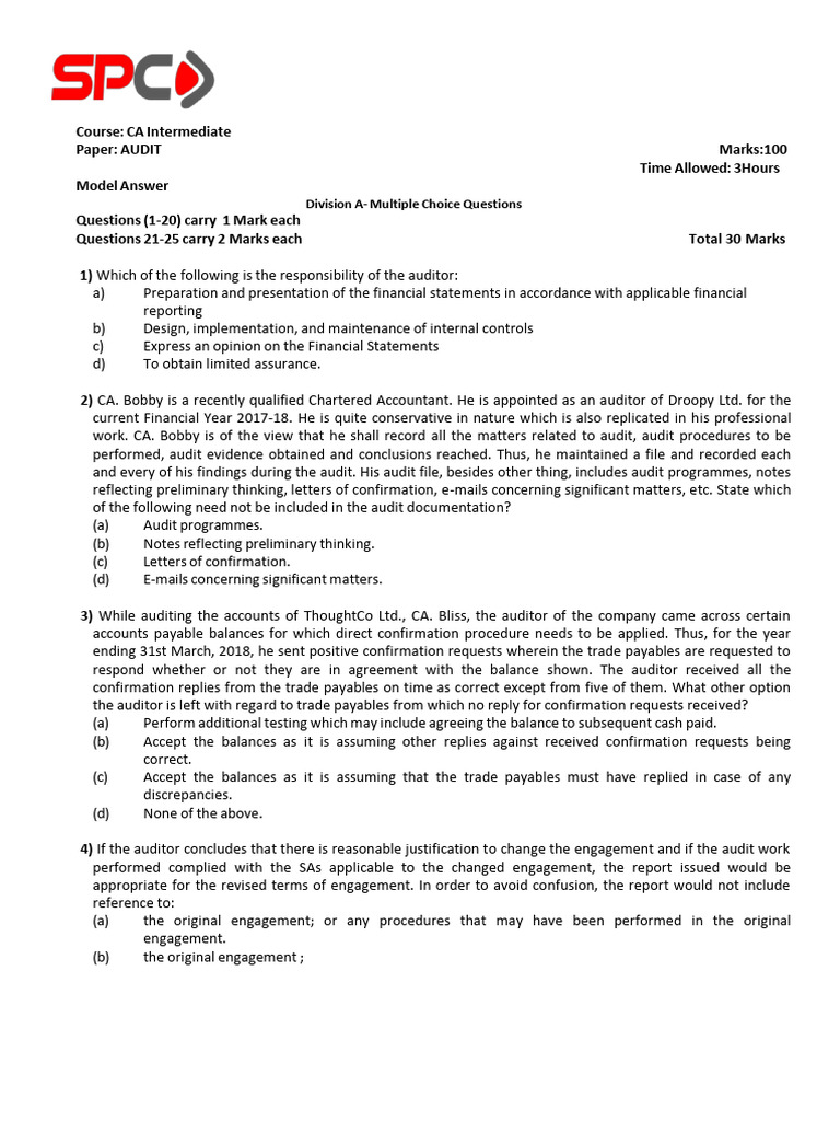 CA Intermediate Audit Model Answers | PDF | Audit | Expense