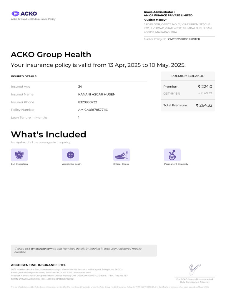 AckoPolicy J8Ej69sfLdO4nnvipLThNQ | PDF | Financial Services | Insurance