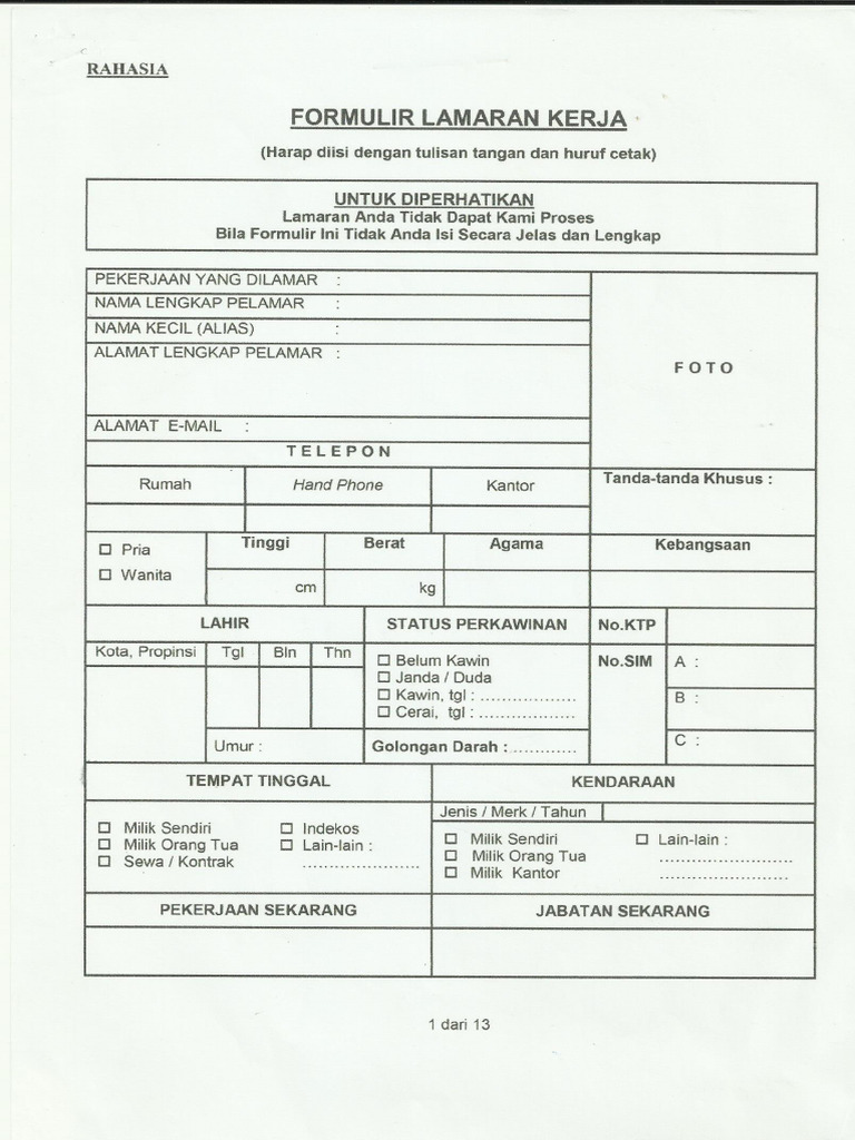 Formulir Lamaran Kerja-Calon Interview | PDF