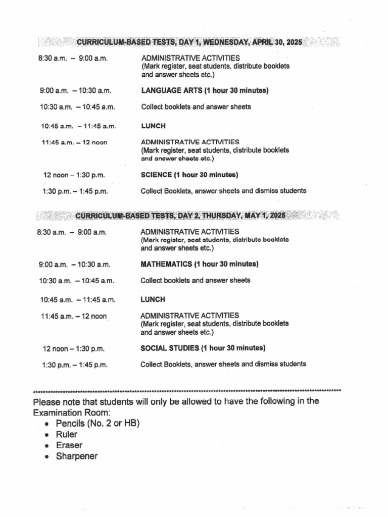 PEP 6 CB Tests Timetables April 30 and May 1 2025 | PDF