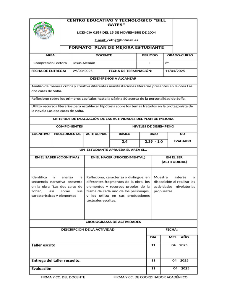 Plan de Mejora en Comprensión Lectora | PDF | Educación en artes liberales