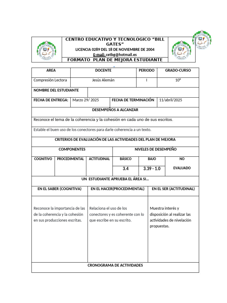 Plan de Mejora en Comprensión Lectora | PDF