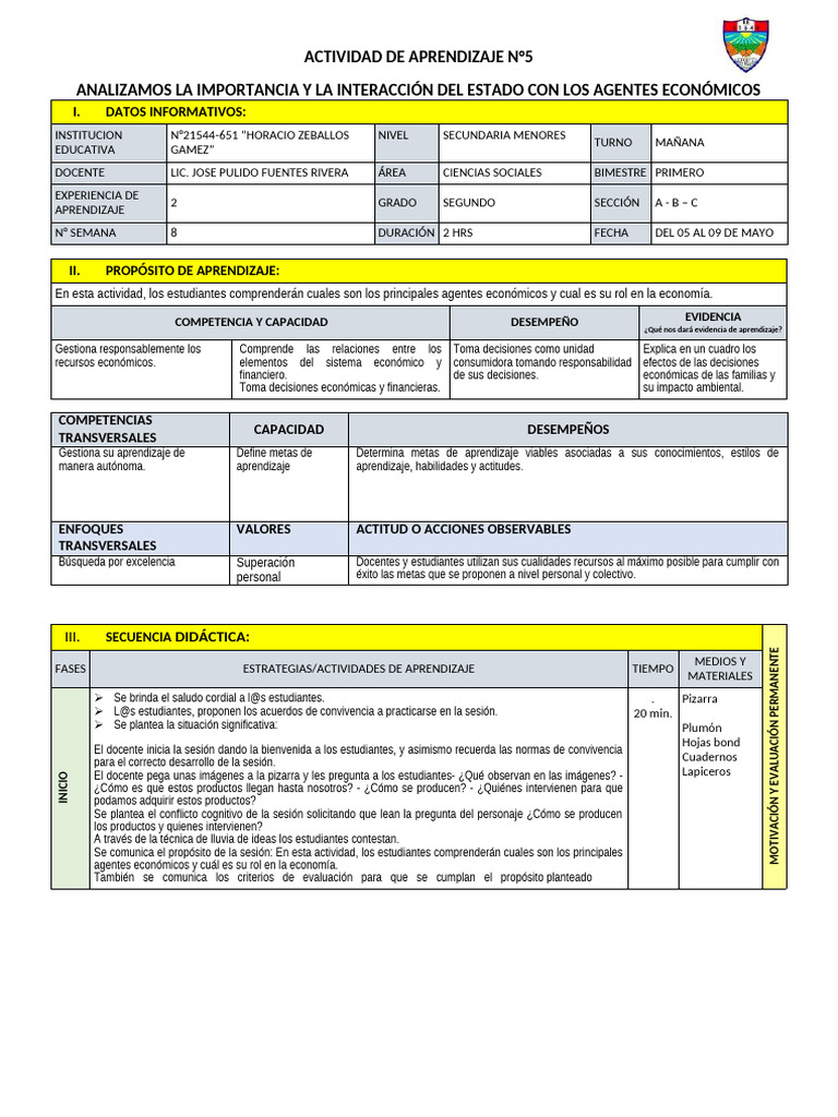 Sesion 5 Exper 2 CC - SS 2DO | PDF | Aprendizaje | Evaluación