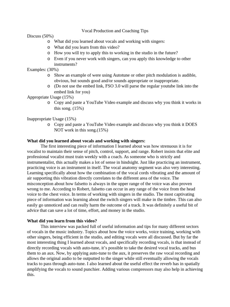Vocal Production and Coaching Tips | PDF | Singing | Human Voice