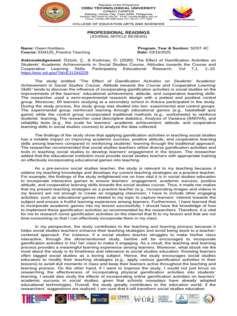 Hortilano-Professional Readings | PDF | Learning | Teachers
