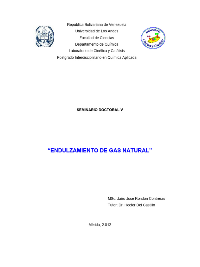 Endulzamiento del Gas Natural en Venezuela | PDF | Gas natural ...