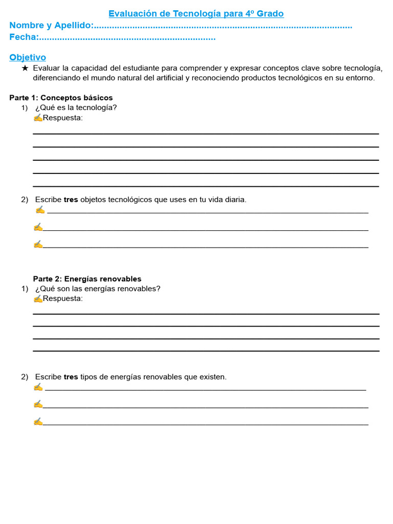 Evaluación de Tecnología 4º Grado | PDF