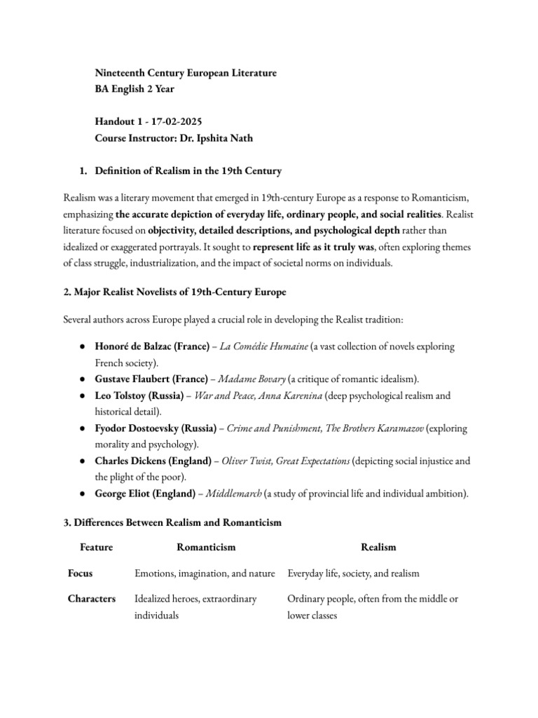19th Century European Realism Explained | PDF | Literary Realism