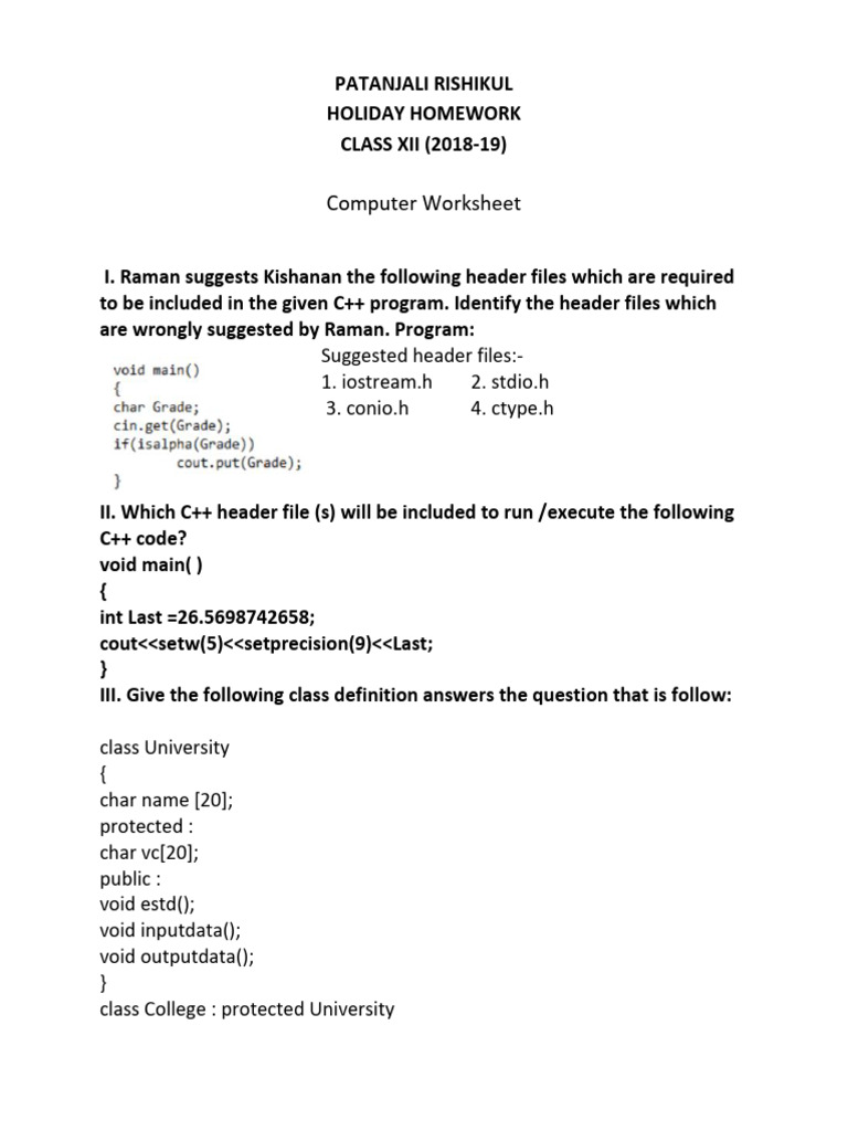Class XII Holiday Homework Guide | PDF | Programming Paradigms | Object ...