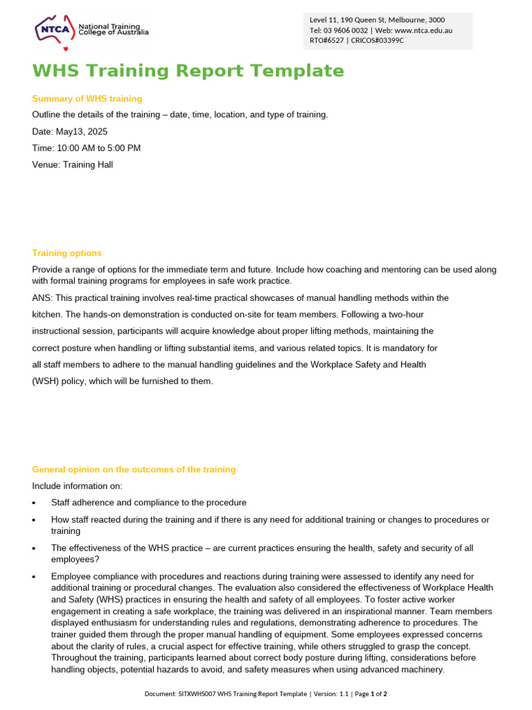 Group-8-NTCA230251-SITXWHS007 WHS Training Report Template | PDF ...