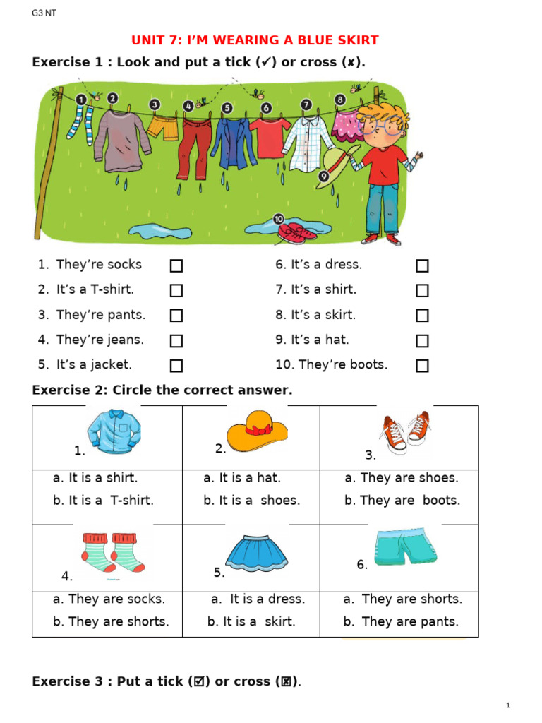 Clothing and Activities Exercises for Kids | PDF | Fashion | Clothing