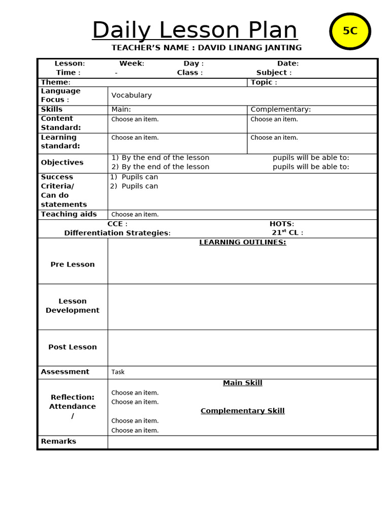 Daily Lesson Plan Y4 Y5 2021 4 | PDF