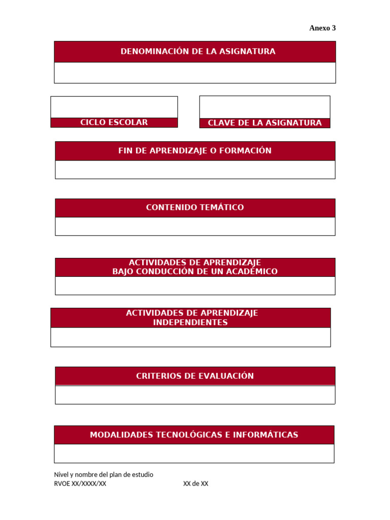 Formato Dgeu 7 Programas de Estudio | PDF | Aprendizaje | Plan de estudios