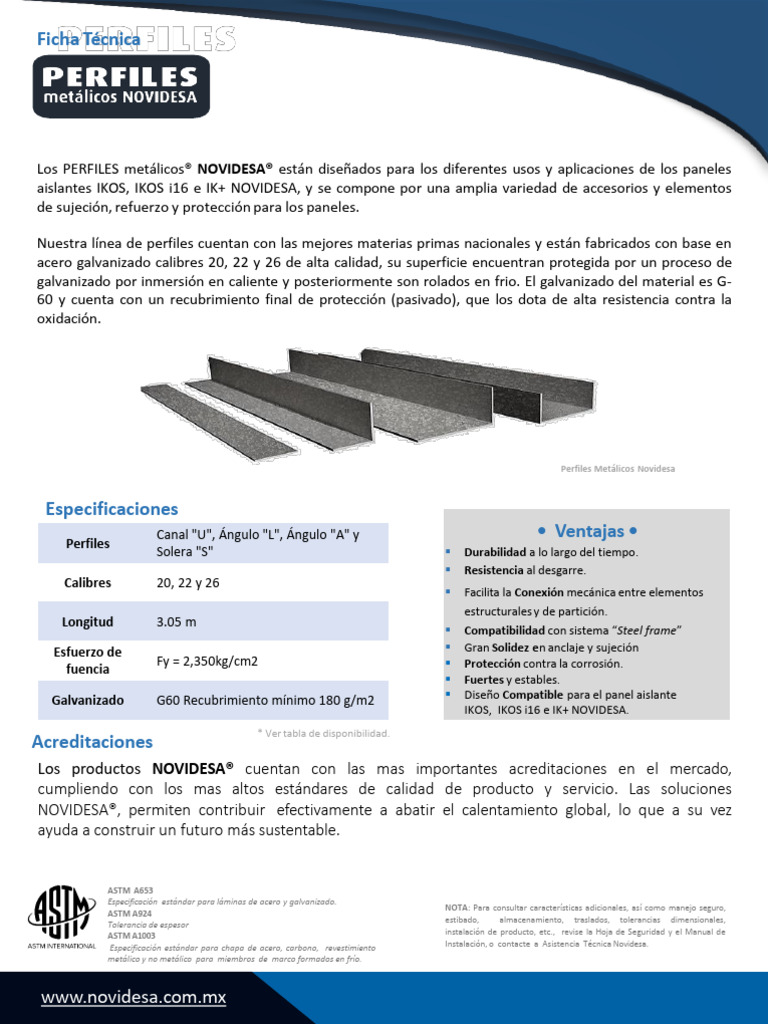 Perfiles Metálicos NOVIDESA: Especificaciones y Usos | PDF | Acero ...