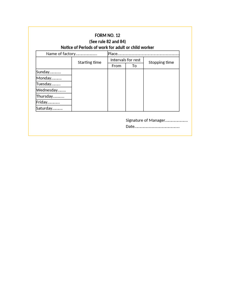 Factory Work Periods: Forms 12, 12A, 12B | PDF