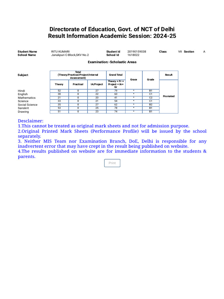 2024-25 Result for Ritu Kumari | PDF