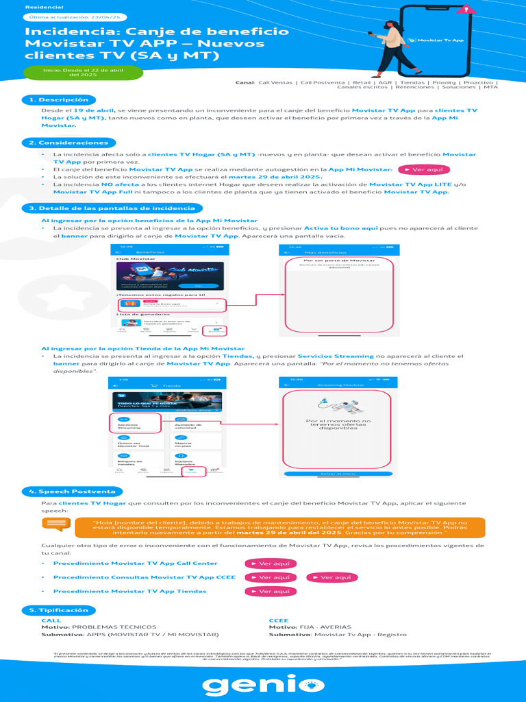 Incidencia Canje de Beneficio Movistar TV APP - Clientes TV | PDF ...
