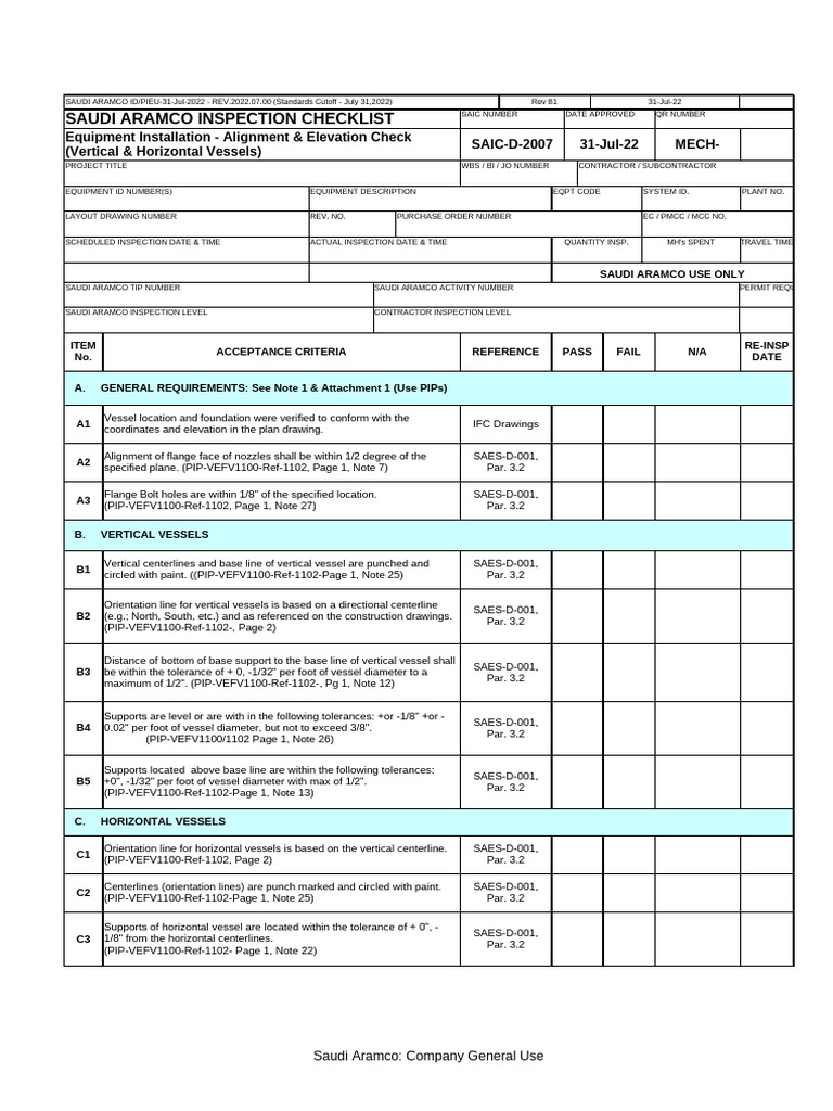 Saudi Aramco Inspection Checklist Guide | PDF