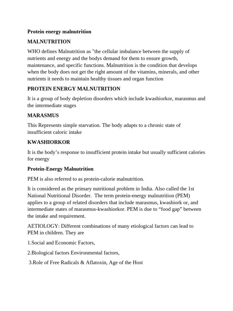 Protein Energy Malnutrition | PDF | Malnutrition | Determinants Of Health