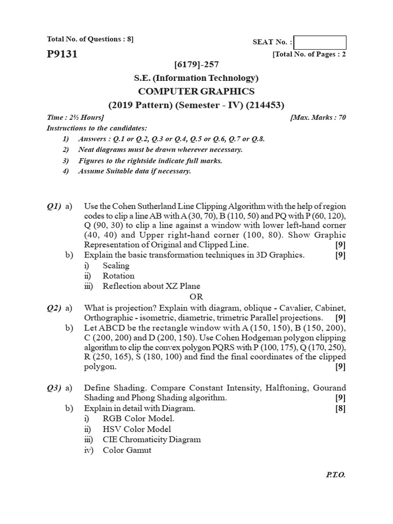 Computer Graphics Exam Questions Guide | PDF | Color | 3 D Computer ...
