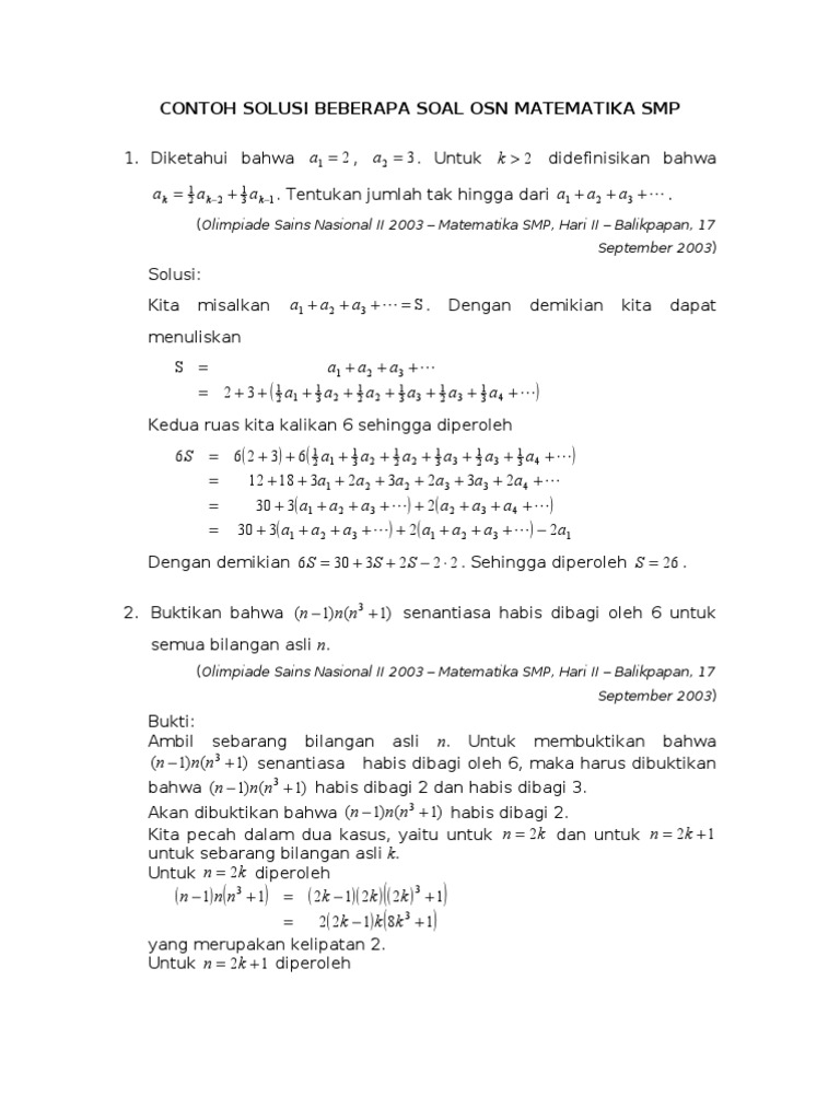 Contoh Solusi Beberapa Soal Osn Matematika Smp