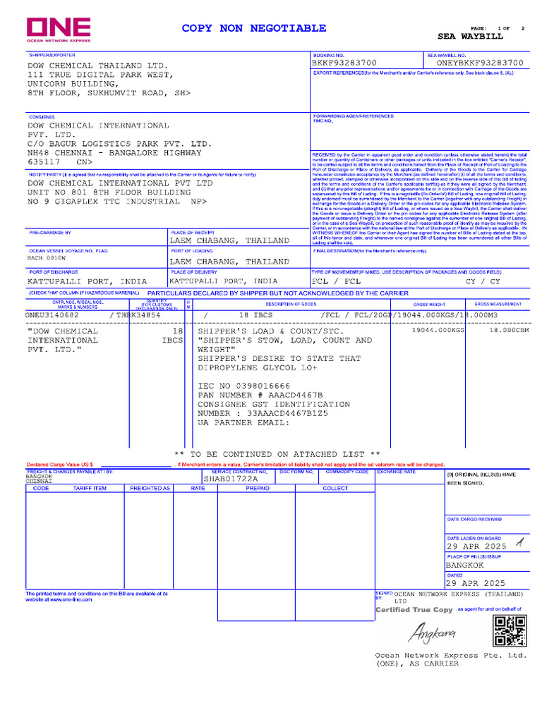 ONEYBKKF93283700 MBL | PDF