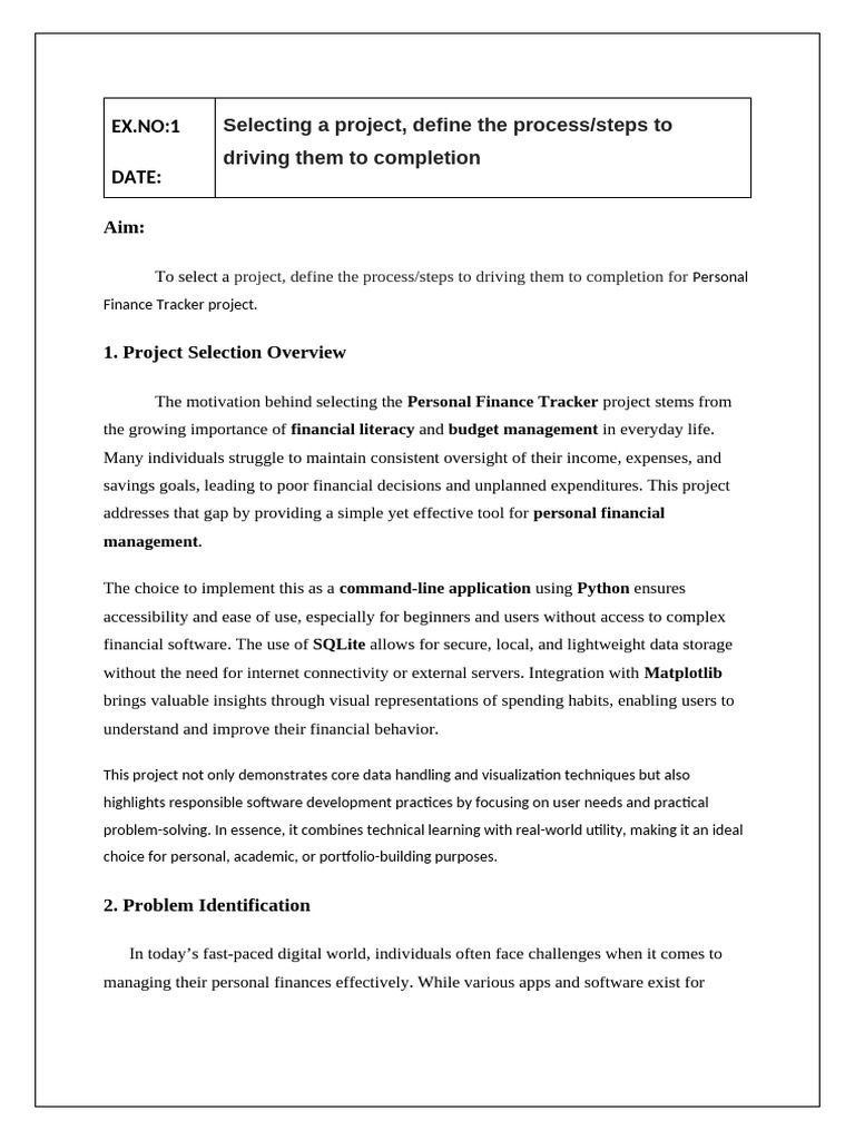 Personal Finance Tracker Project Overview | PDF | Databases | Usability