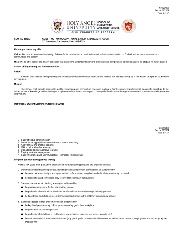 COSH Course Overview for Civil Engineering | PDF | Engineering ...