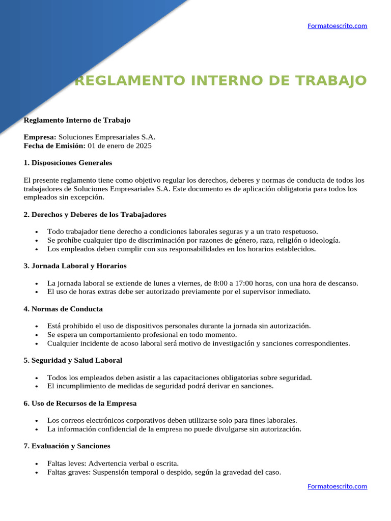 Reglamento Interno de Trabajo | PDF | Derecho laboral | Regulación